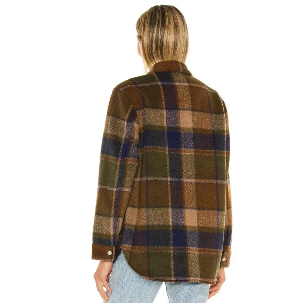 BlankNYC Hit The Trail Shacket Flannel Brown Green Navy Sz M - Picture 2 of 12